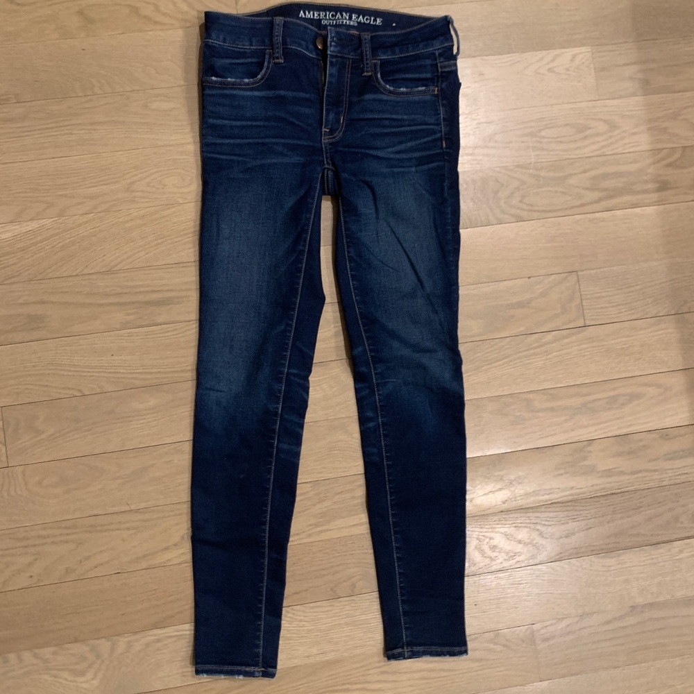 American Eagle dark-wash high-rise skinny jeans
